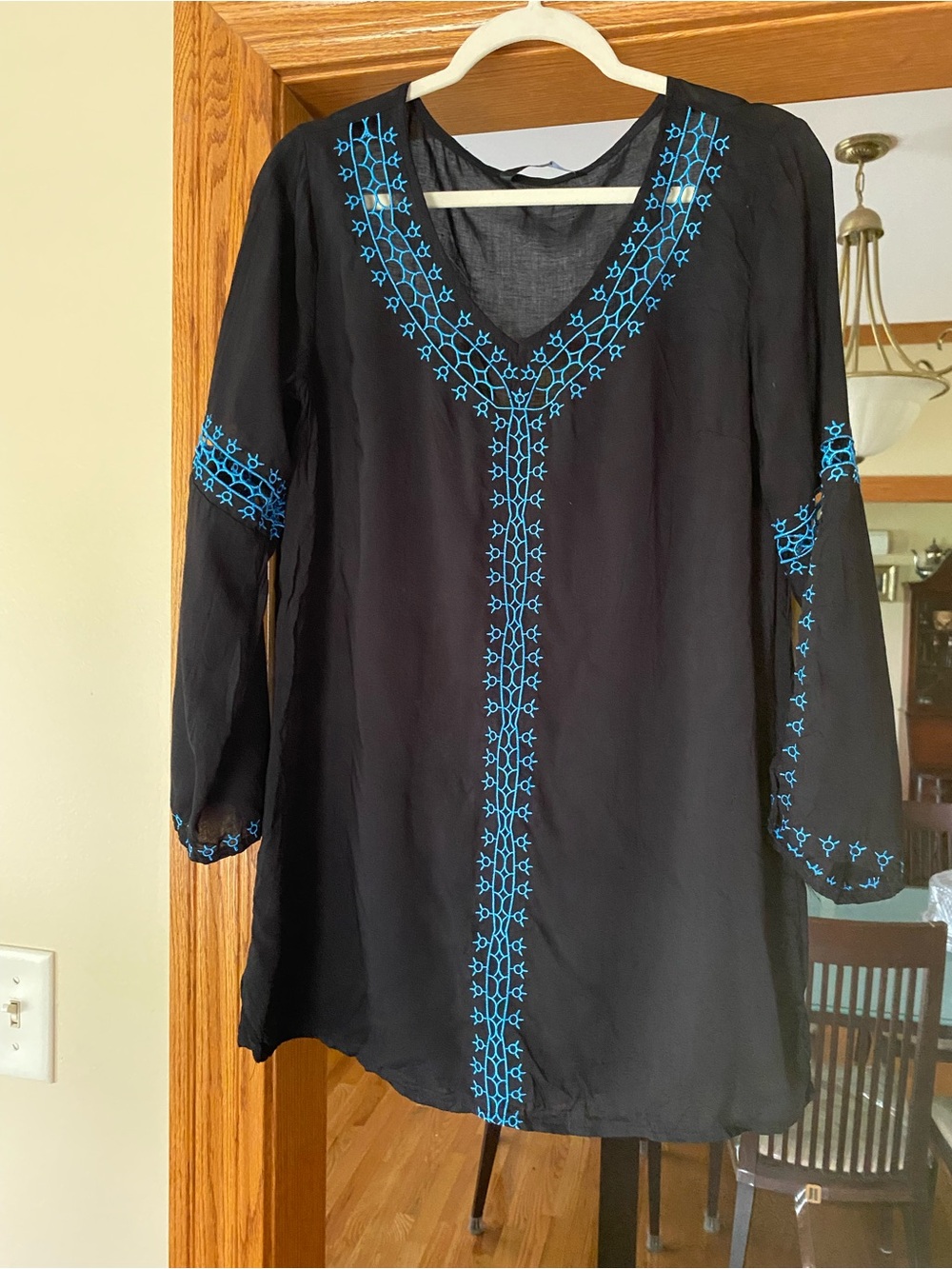 Zaful Black Tunic with Blue Embroidery